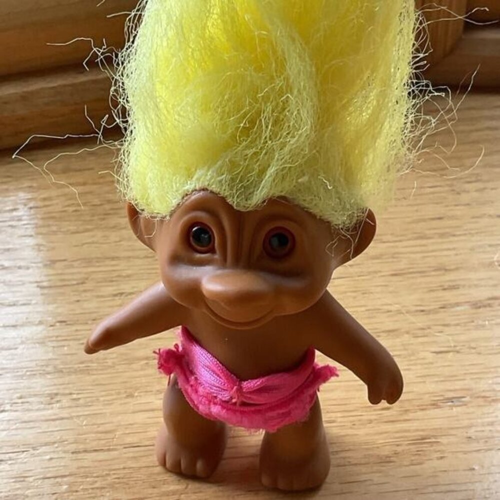 Yellow Haired Troll Doll in Pink Two Piece Bathing Swimsuit